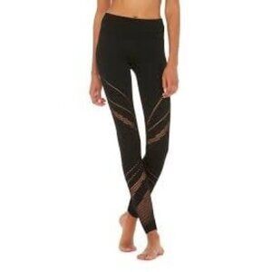 Alo Yoga RADIANCE BLACK NET MESHY PERFORATED SEAMLESS LEGGING PANTS S